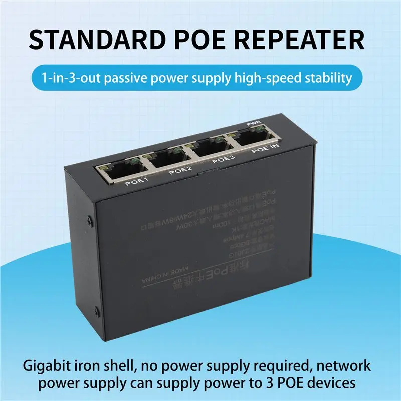 Hot Selling-1 Piece 4 Port Gigabit POE Extender 100/1000M Network Switch Extender Black Metal For Poe Switch NVR IP Camera AP,1