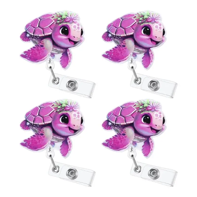 31BB Pack Of 4Acrylic Animal Shaped Badge Holders Rotating Clip for Identity Card