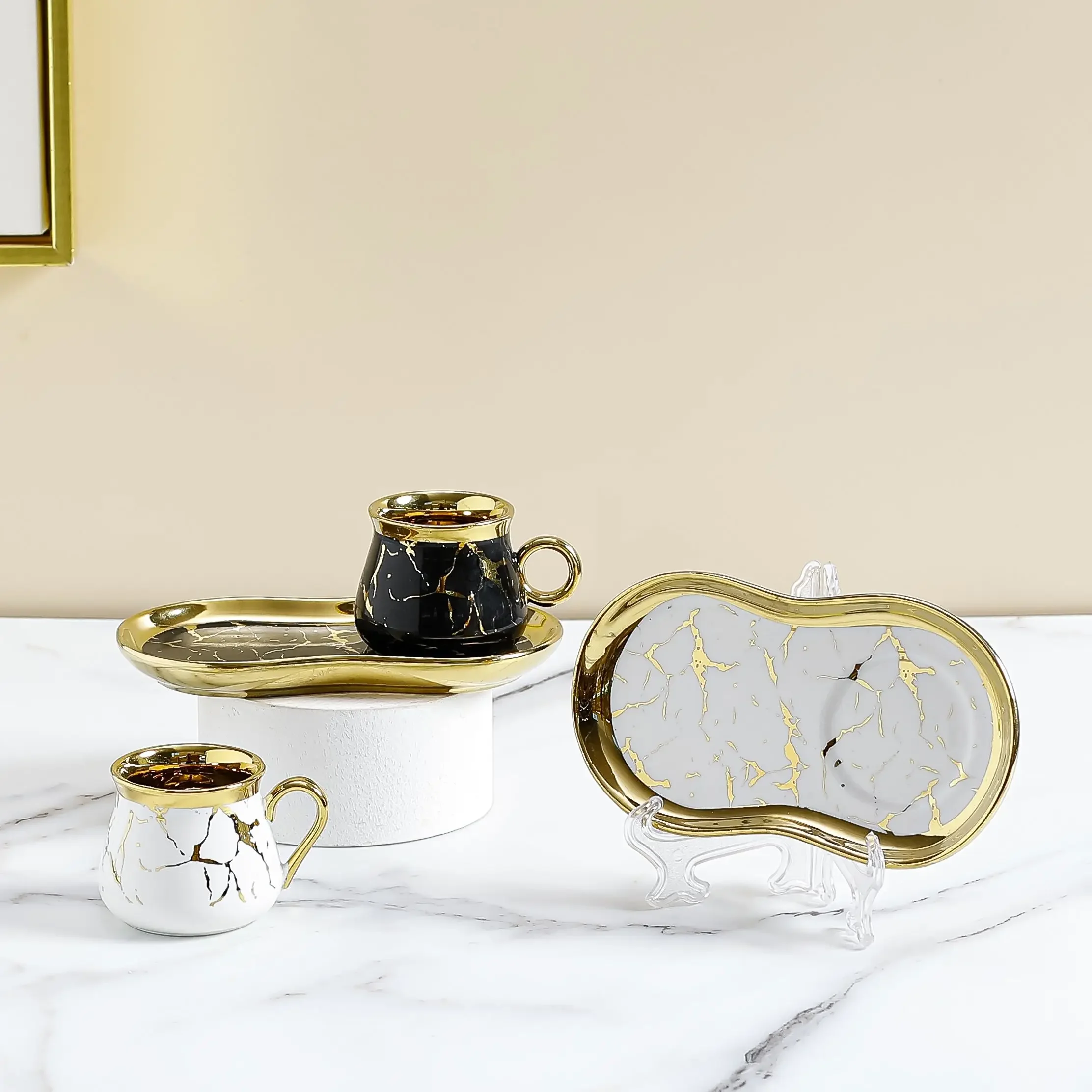 

# 2023 New Deluxe Marble Gold Saucer Tea Espresso Cup And Saucer Set Porcelain 6 #