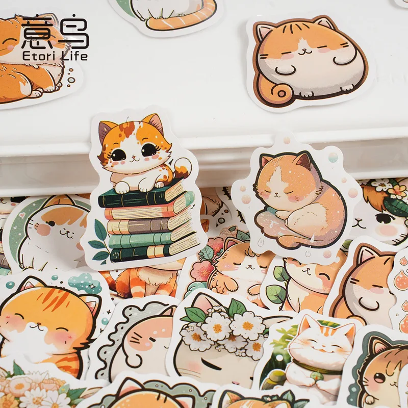 Cartoon Orange Cat Boxed Stickers Cute Kitten DIY Scrapbook Journal Album Sealing Decals