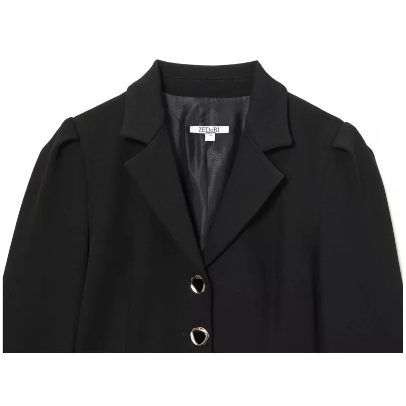 HipSeam Women Puff Sleeve Peplum Blazer Autumn Lapel Collar Long Sleeve Women's Casual Flared Hem Coats Chic Female Tops