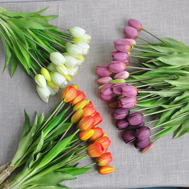 

5pcs/Bouquet New Silicone Tulip Artificial Flower 40cm Real Touch Fake Plant B For Wedding Decoration Home Garen Acceeeories