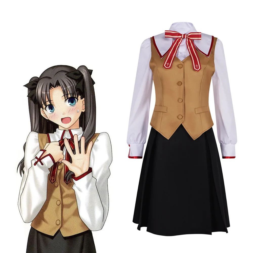 Disfraz de Cosplay del Uniforme Escolar de Tohsaka Rin de Fate Stay Night, Ropa para Actuaciones y Fiestas de Halloween para Adultos