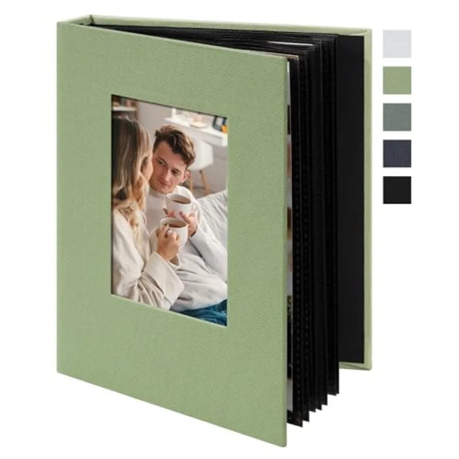 

Small 4x Photo Album Linen Cover with Front Window Portable Mini Picture Book for Travel Wedding Memories Organizer