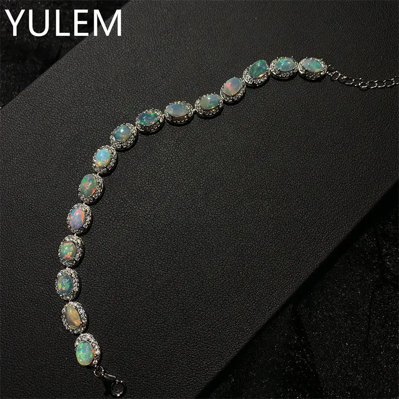 Newest Style Natural Opal Bracelet for Women Fine Jewelry Real 925 Silver  4x6mm Size Gem Party Gift