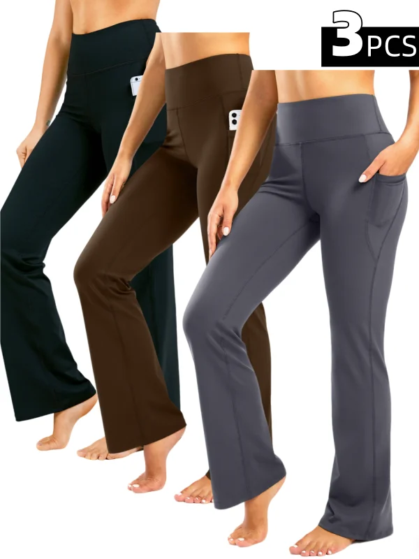 

3pcs Tall Women Long Length Pants High-Waisted Yoga Flared Leggings with Pockets, Work out pants, Quick-Dry, Breathab