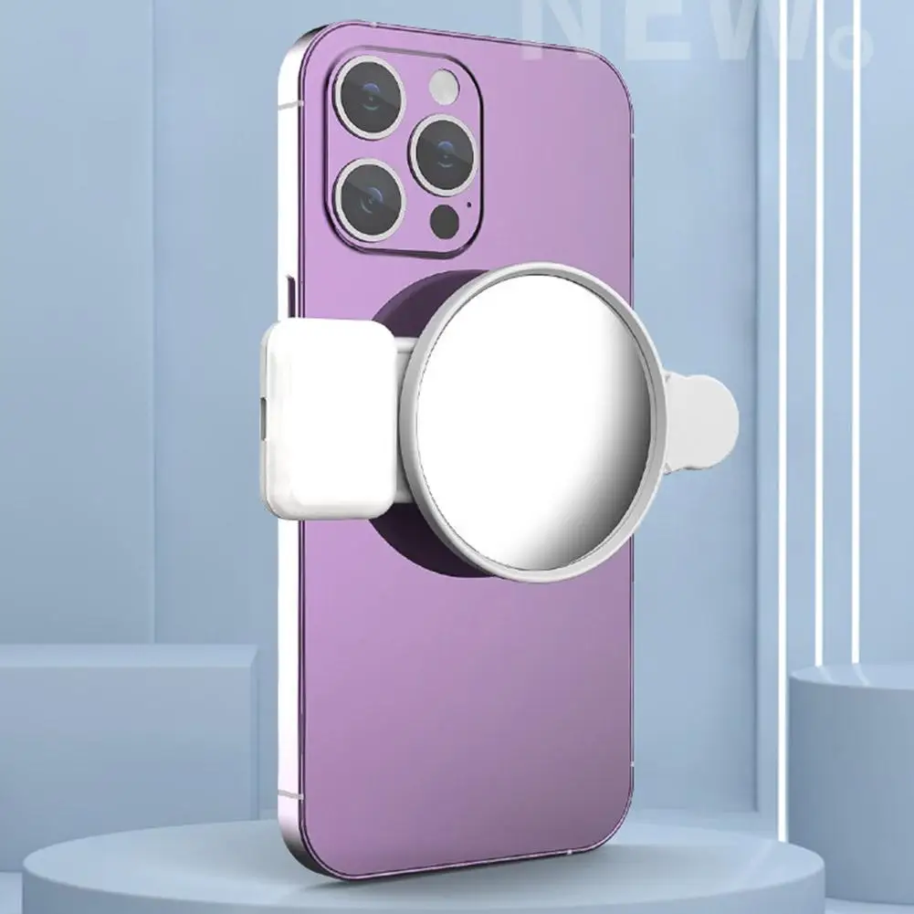 2 In 1 Phone Selfie Mirror Reflection Lamp Clip Kit Universal For iPhone 15 Portable Rear View Fill Lights