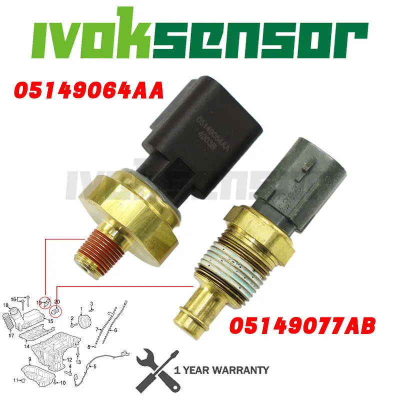 

2 Pack Oil Pressure Switch & Coolant Temperature Sensor 5149062AA 5149077AB For Chrysler Aspen Jeep Grand Cherokee Dodge Avenger