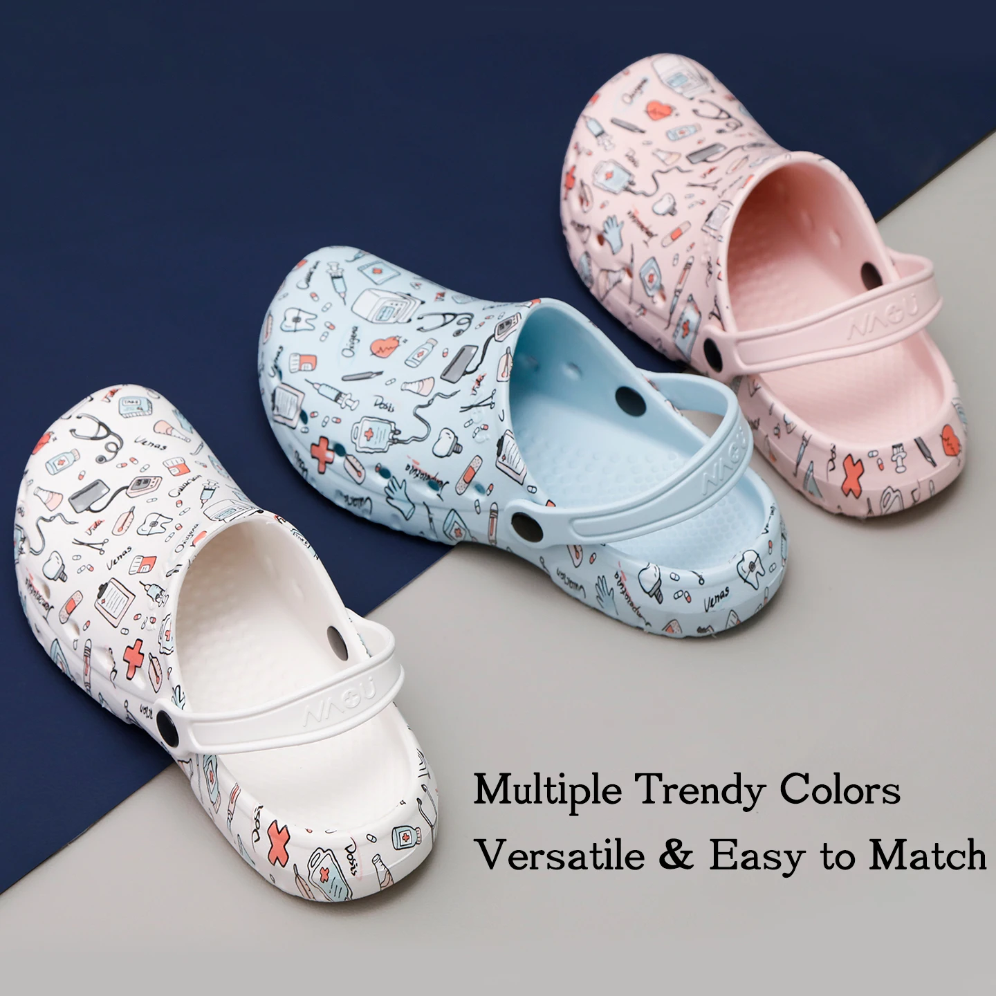 Medical Print Doctor Nurse Scrub Clogs EVA Medical Clogs Dentist Veterinary Slippers Dental Surgical Shoes Non-slip with Straps