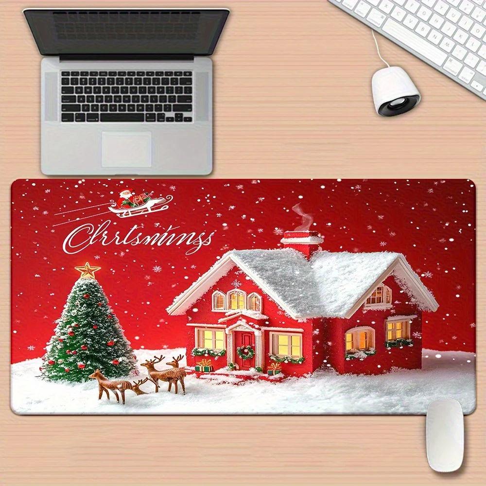 

XXL Extra-large Christmas winter house and deer mouse pad anti-slip rubber base washable, suitable for office computers