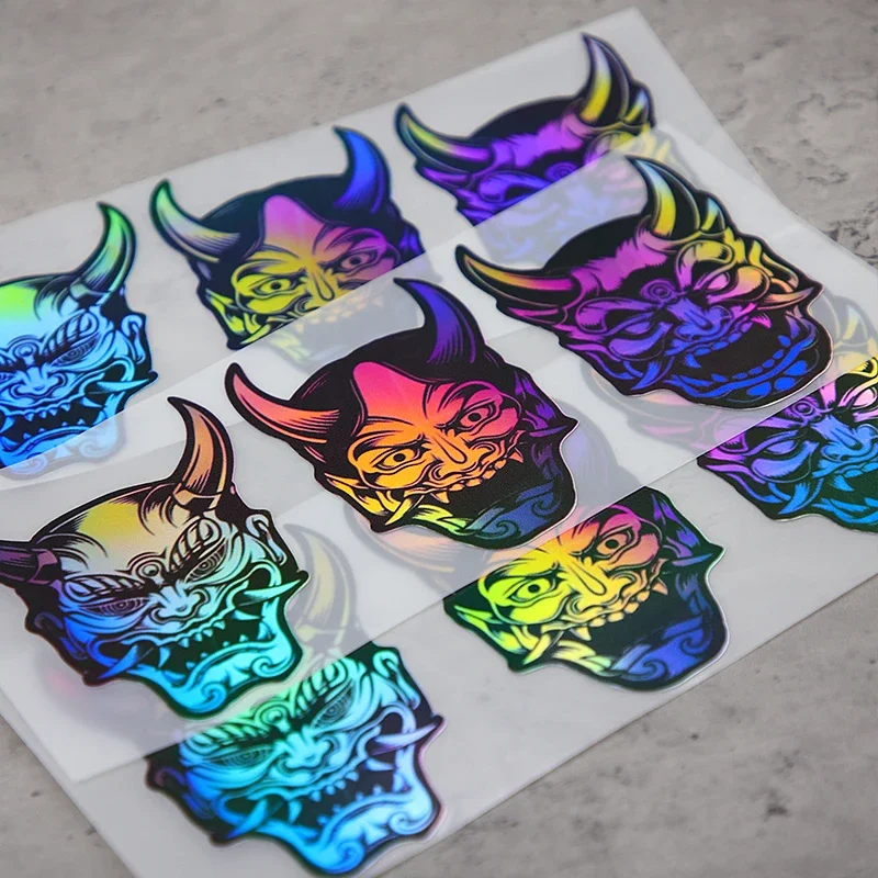 1 шт., японские наклейки на автомобиль с маской ONI, голографический цвет, сшивающий дизайн, идеально подходят для добавления модной атмосферы вашего автомобиля, уникальный декор