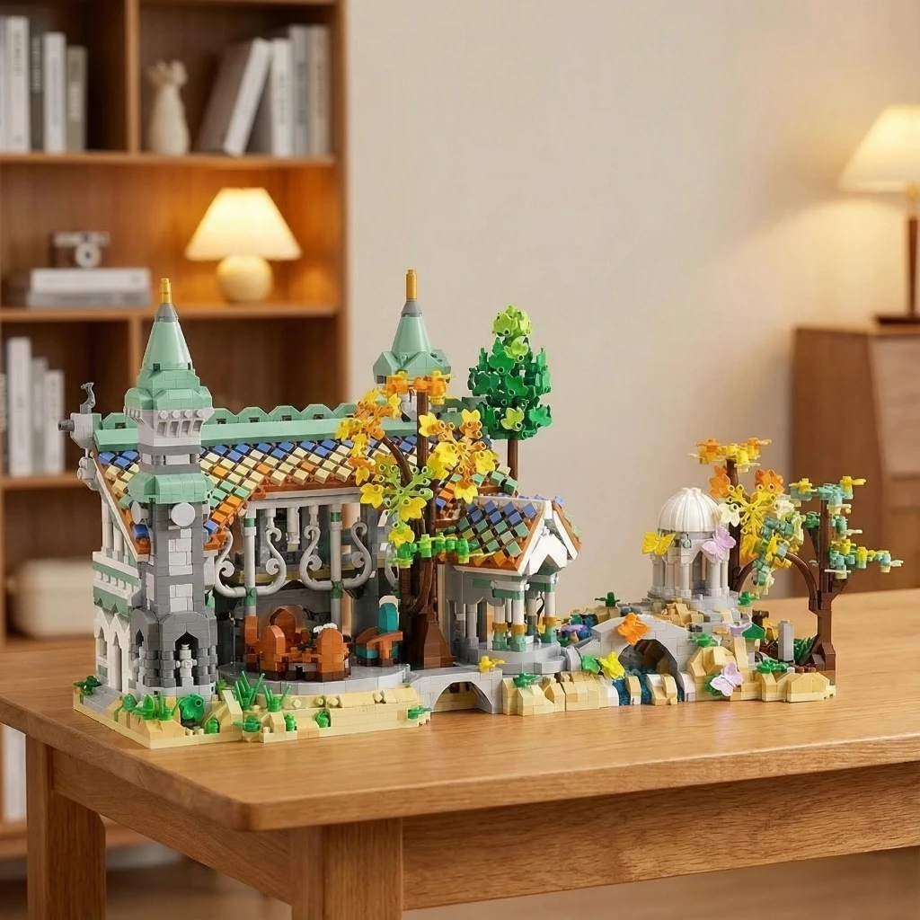 Fairy Tale Elf Villa, Medieval Fantasy Castle, Autumn Forest Landscape, Magic Elven Town, European Retro Pavilion, Forest Creek