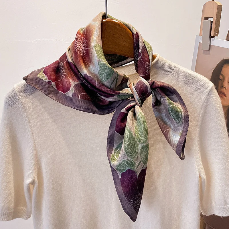 

Хлопковый платок-бандана 2026 для женщин, с цветочным принтом, нескользящий, роскошный, мягкий, 70 см