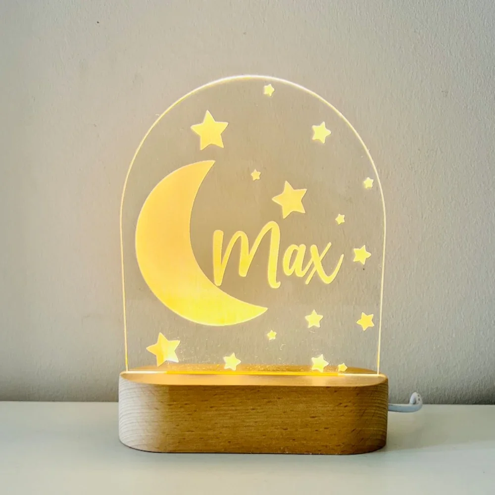 Luz Nocturna LED USB personalizada para niños, lámpara de decoración para habitación de bebé, nombre de guardería, estrella, Luna, Hada, arcoíris,