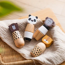 Wooden Montessori Toys Creative Cartoon Animal Bear Shaped Knob Screw Rattles Block Toys Kid Early Educational Puzzle Toys Gifts