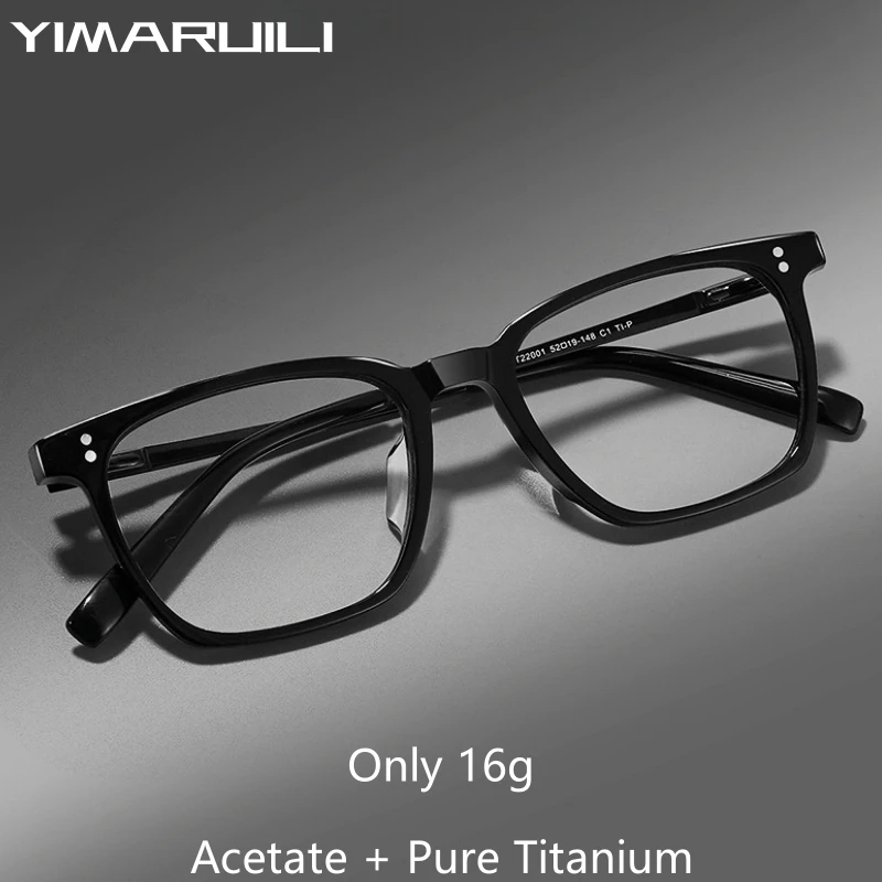 

YIMARUILI New Luxury Retro Men's Eyeglasses Frame Premium Square Acetate Pure Titanium Optical Prescription Glasses Women T22001