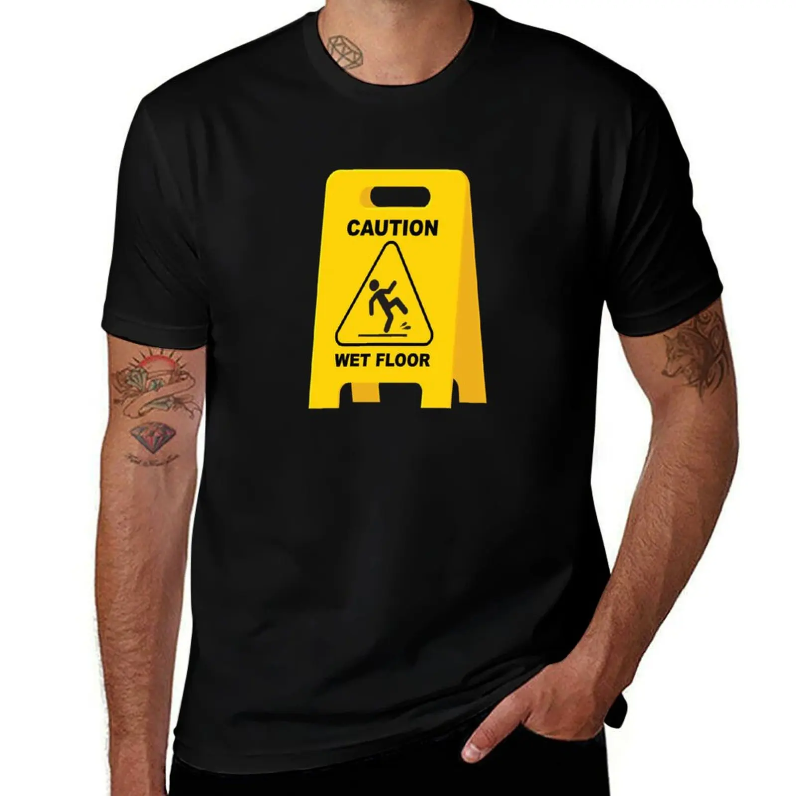 Caution Wet Floor Sign - Funny Slippery Surface sign T-Shirt tshirts personalised custom t-shirts mens cotton t shirts