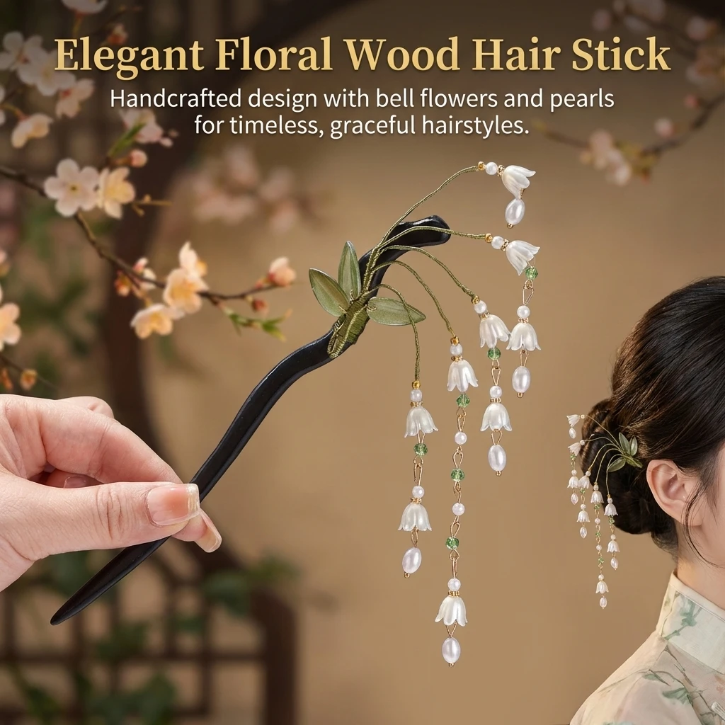 Wooden Flower Hairpin Vintage Convallaria Majalis Long Tassel Hair Stick For Women Elegant Hair Decor Pin Jewelry Hair Accessory view 6
