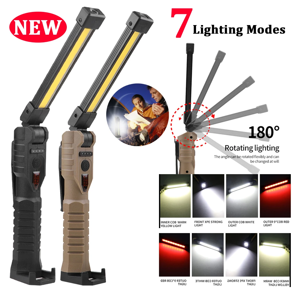 Multi Function COB LED Work Light USB Rechargeable Torch Foldable LED Flashlight for Outdoor Emergency Inspection Lamp