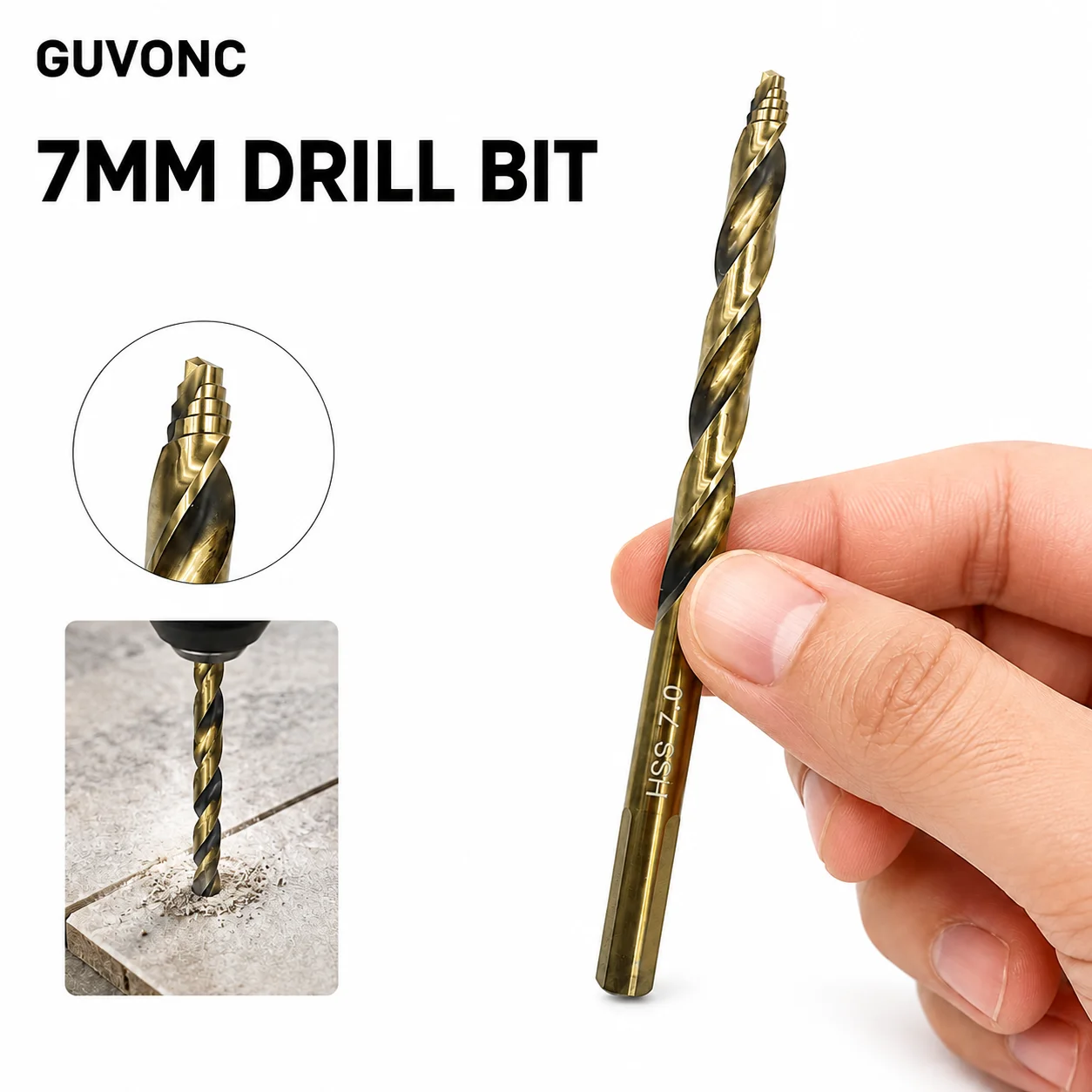 1Pcs Sharp Serrated Stepped Tip Twist Drill Bit 7mm HSS Titanium Coated Round‑Shank for DIY Wood Soft Metal Repair Work