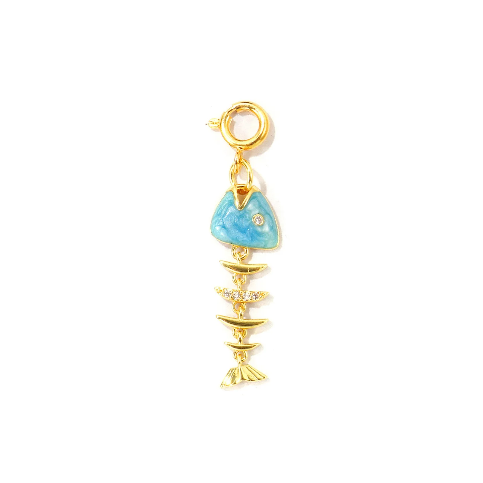 1 Stück Messing-Herz-Fisch-Kreuz-Anhänger, 18K vergoldet, mit Federringverschluss für Bikini-Dekoration, DIY-Sommer-Strand-Schmuckherstellung – Detail 10