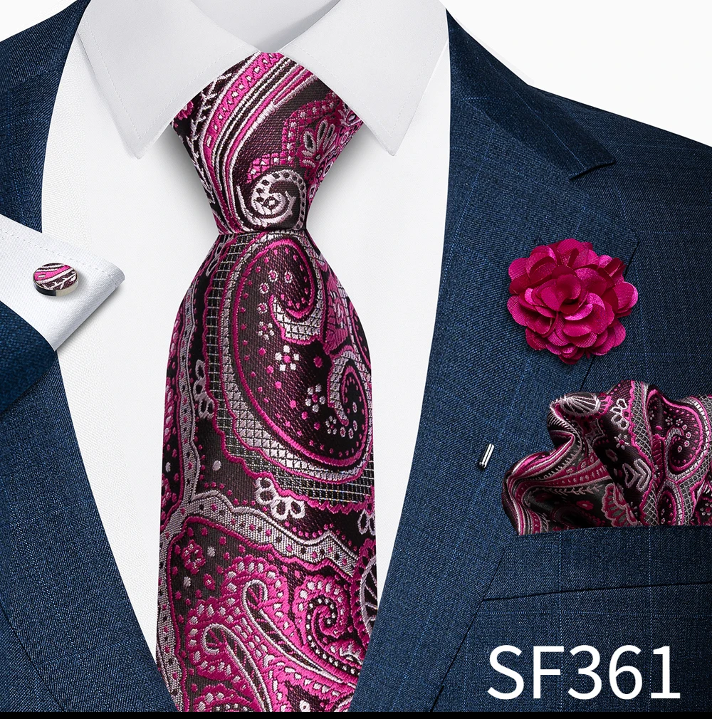 Großhandel Mode 8 cm Krawatte Taschentuch Manschettenknopf Pin Set Männer Krawatte Lila Paisley Anzug Zubehör Fit Hochzeit Geburtstag Geschenk – Detail 10