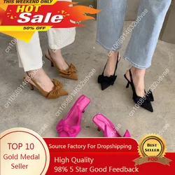 2023 Summer Brand Women Sandals Shoes Fashion Bow-Knot Pointed Toe Slip On Ladies Elegant Dress Pumps Shoes plus size 43