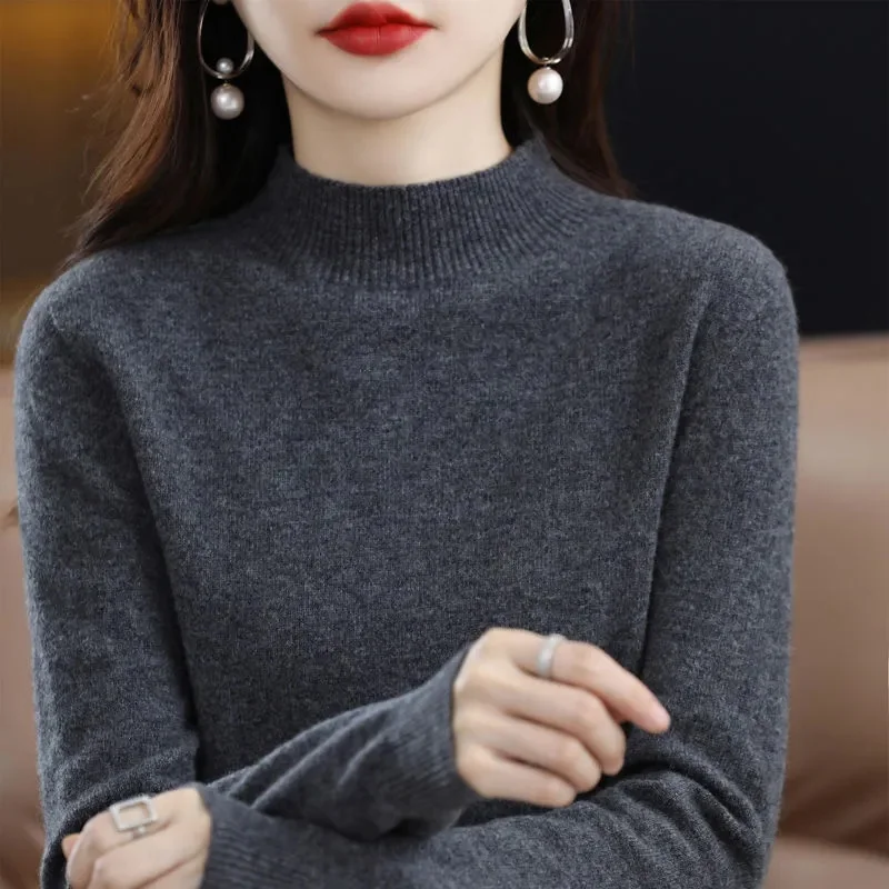 Autumn Winter Female Fashion Half High CCollar Knit Ladies Long Sleeved Pullover Sweater Women Versatile Large Size 4XL Knitwear