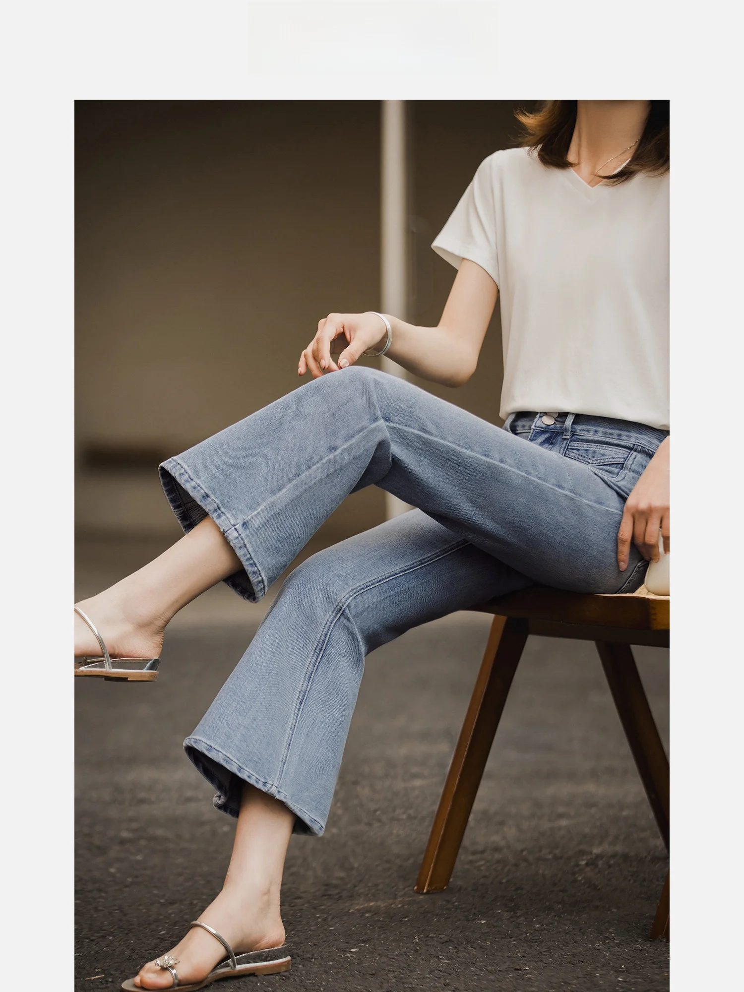 

Синие расклешенные джинсы с высокой талией из смесового хлопка, весенне-летний стиль, для повседневной носки, женские, маленькие размеры, прямые, без стрейча