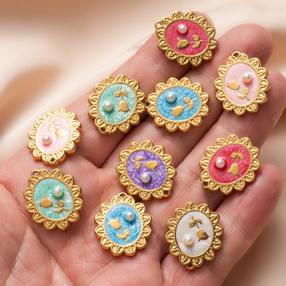 5 قطعة الفولاذ المقاوم للصدأ المينا زهرة تقليد اللؤلؤ المعلقات Charms DIY بها بنفسك القلائد سوار مستلزمات صناعة المجوهرات النتائج #6