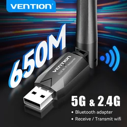 Vention-adaptador WiFi AC650, Dongle de tarjeta WiFi USB 5G y 2,4G para PC, escritorio, portátil, antena Wifi, tarjeta de red Ethernet USB