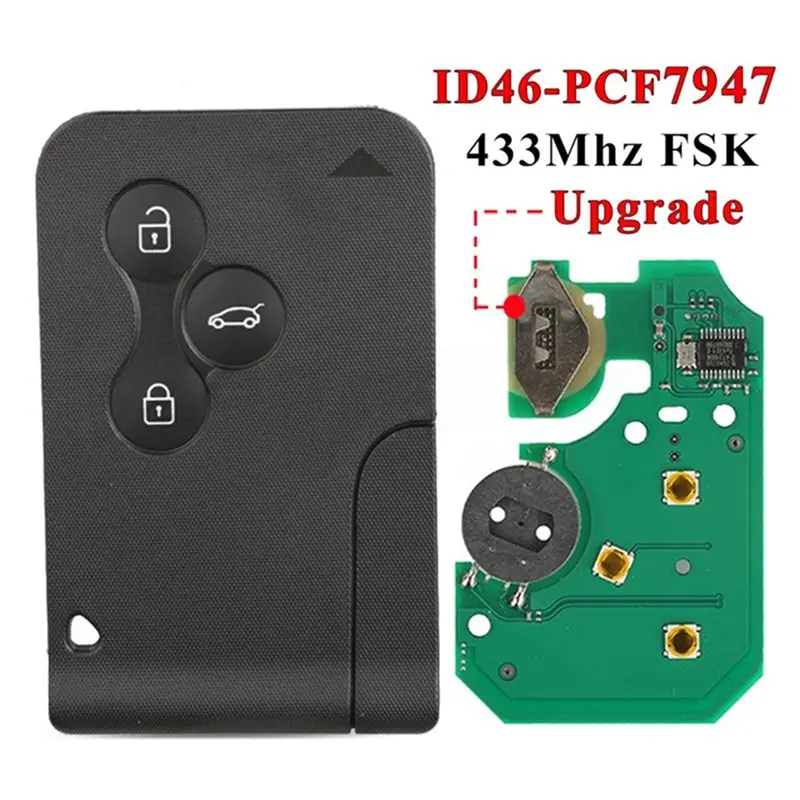 Reliable-Remote Key 433Mhz ID46 PCF7947 Chip 3Button For Renault Megane 2 3 Scenic Clio 2003-2008 Upgrade Design Emergency Card
