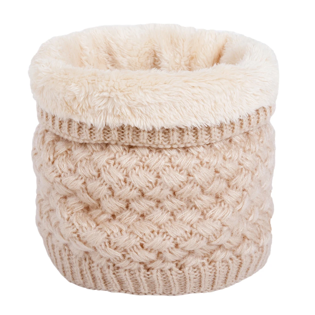 

Soft Knitting Neck Warmer Plus Thickening Single Loop Winter Bib Scarf Ladies Girls Windproof Warm Scarf Beige