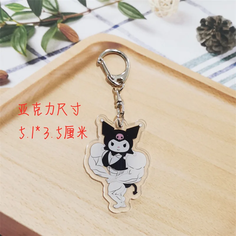 Sanrio Muscular Keychain Anime Kuromi Cinnamoroll Hello Kitty Melody Acrylic Keyrings Cute Cartoon Pendant  Accessories for Bags