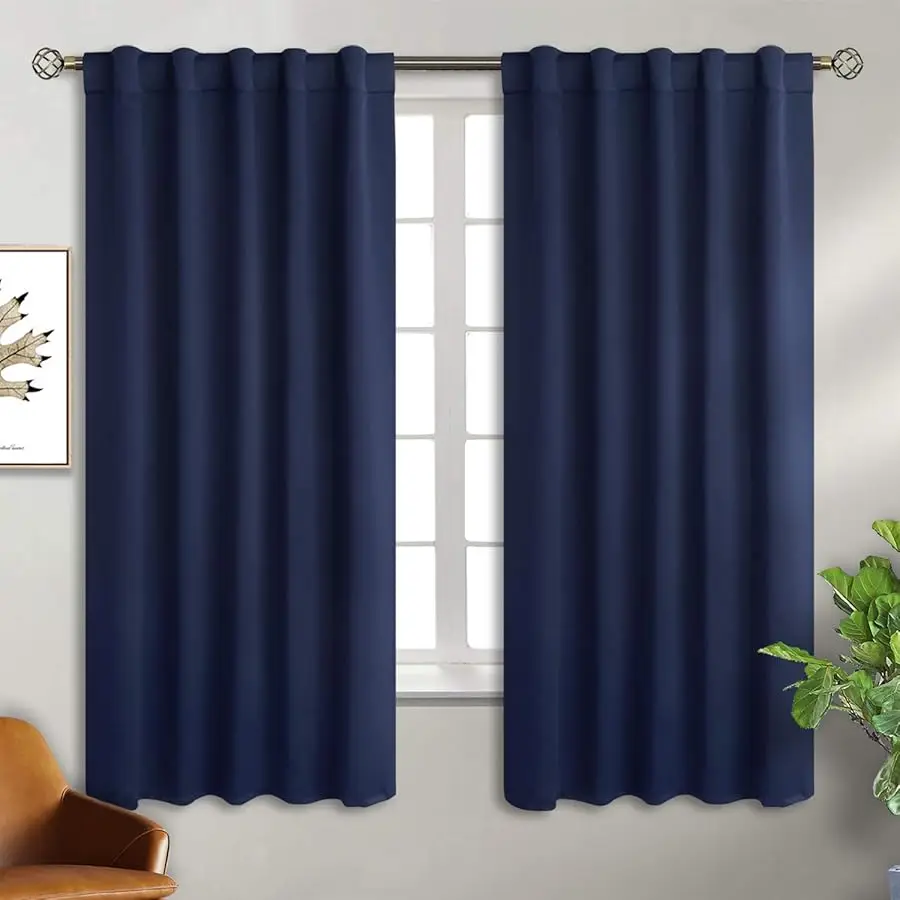 

Rod Pocket and Back Tab Blackout Curtains for Bedroom - Thermal Insulated Room Darkening Curtains for Li ing Room, 42x63 inch, 2