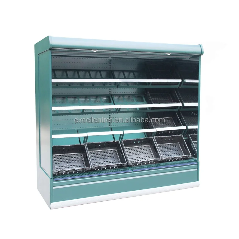 Open Fridge Vegetables Fruits Fresh Cabinet Vegetable Freezer Supermarket Air Curtain Cabinet