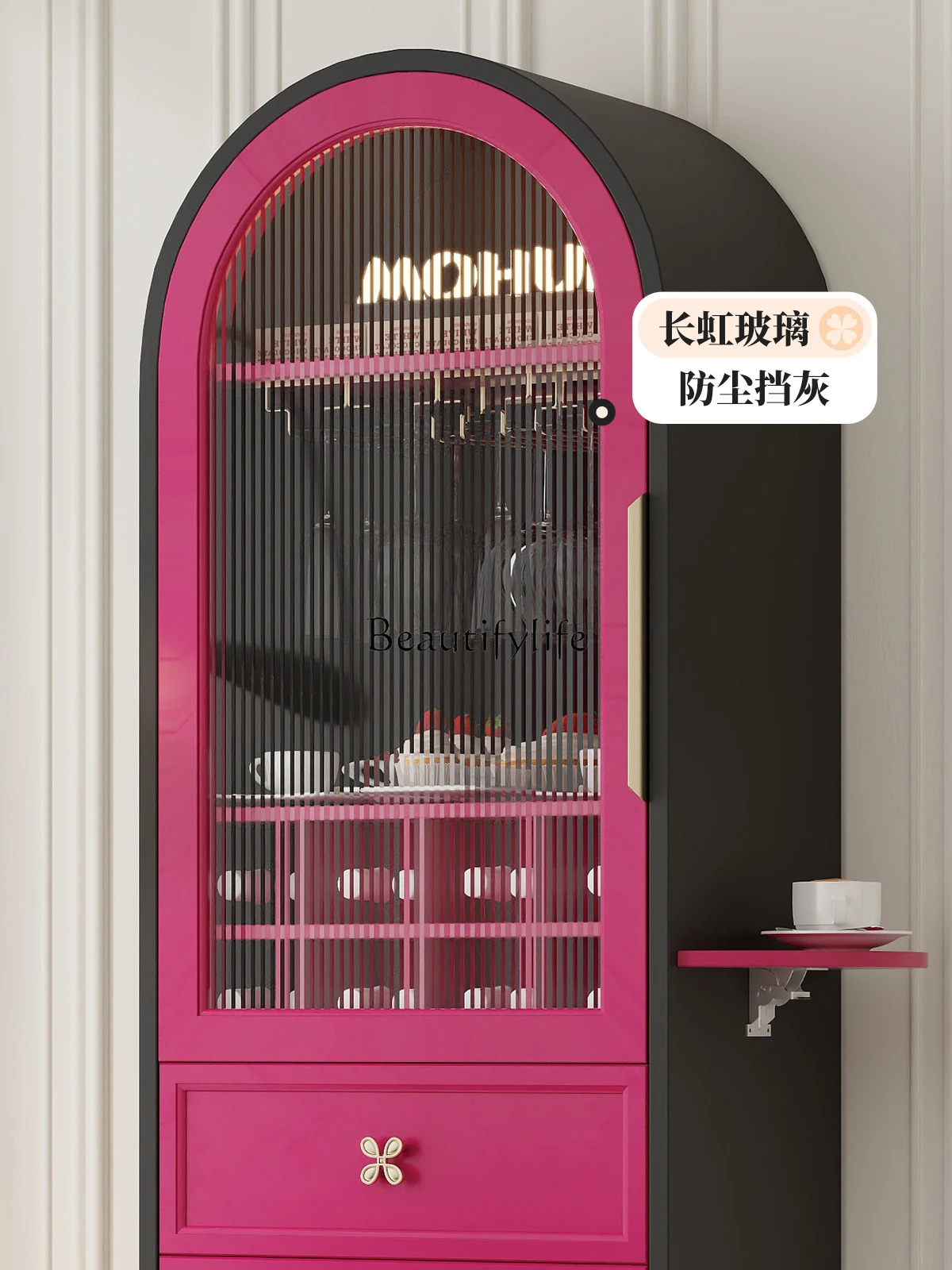 خزانة النبيذ ذات الباب الواحد، خزانة جانبية متكاملة من زجاج تشانغهونغ باللون الأحمر #3