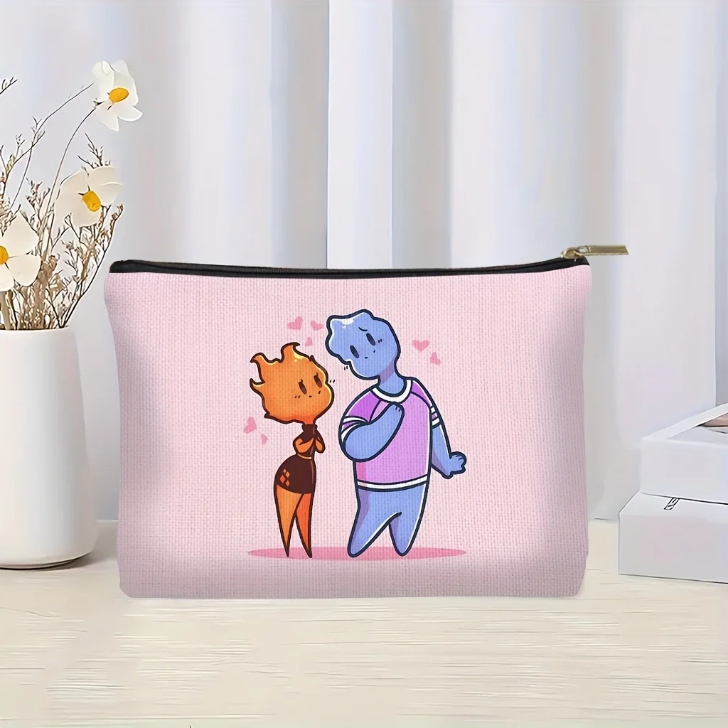 1 حقيبة تنظيم مكياج ديزني - شخصيات لهب وصقيع لطيفة (اللهب والكريستال الجليدي) - حقيبة نسائية لطيفة متعددة الوظائف بسحاب، منظم مجوهرات، حقيبة سحاب مثالية للسفر - هدية عيد ميلاد ممتعة