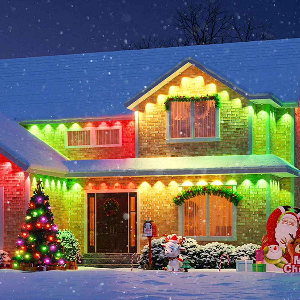 2025 هدية عيد الميلاد 90 متر/300 قدم أضواء خارجية دائمة ، أضواء الطنف RGB الذكية مع التحكم عن بعد في التطبيق لزينة عيد الميلاد في الهواء الطلق #6
