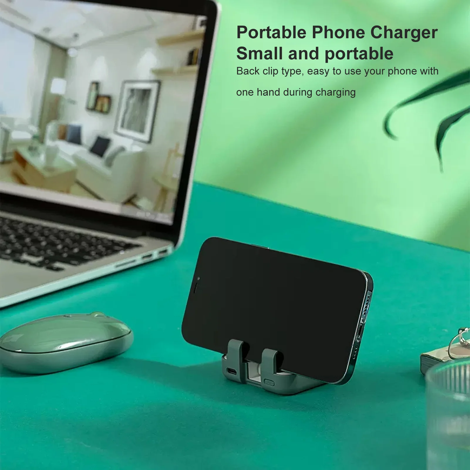 محمول للهاتف المحمول IOS، مشبك خلفي قابل للطي، كابل مدمج صغير الحجم، بنك طاقة في حالات الطوارئ في الهواء الطلق