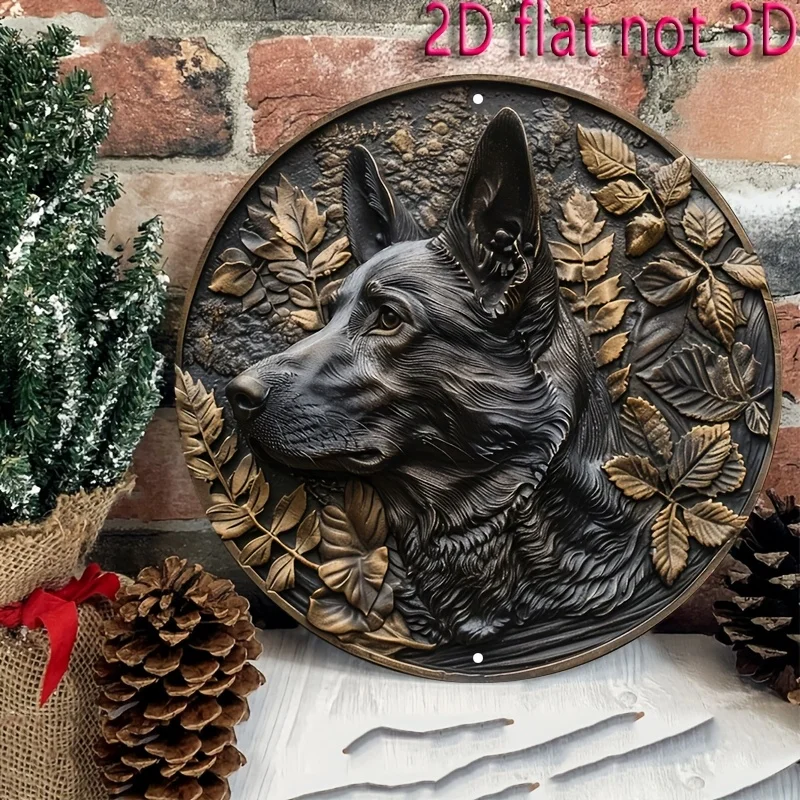 Bronze German Shepherd 2D Flat Metal Sign 20x20cm Wall Art Home Cafe Decor