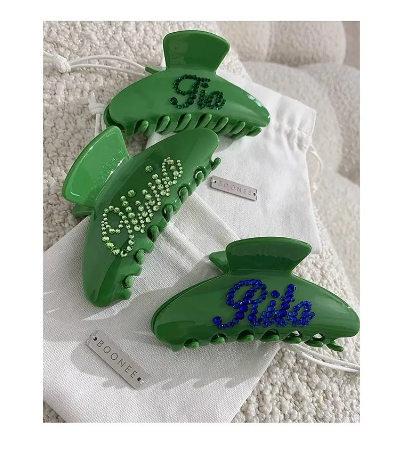 Private name customization DIY grab clip double-sided zircon hair clip shark clip back of head hair grab headband