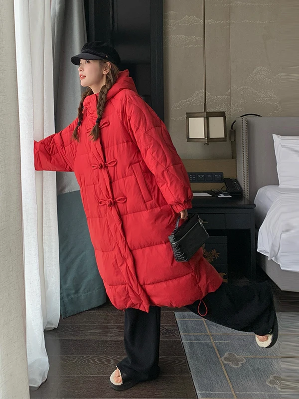 

Женское зимнее пальто Ele Red Chinese Sle, длинное, на пуговицах, белое, утепленное, для Нового года, модное