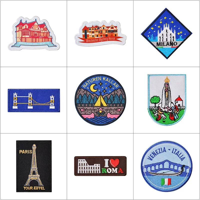 Rome Venice Urban Architecture Embroidery Badge Iron On Patches On Clothes DIY Jeans Hat Clothing Accesories Applique Stickers