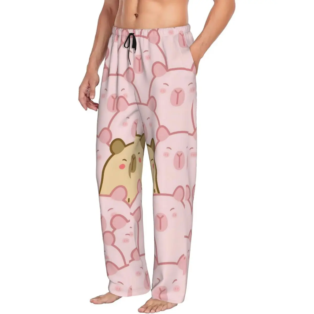 Custom Capybara Pajama Pants Men Cute Anime Lounge Sleep Stretch Sleepwear Bottoms with Pockets