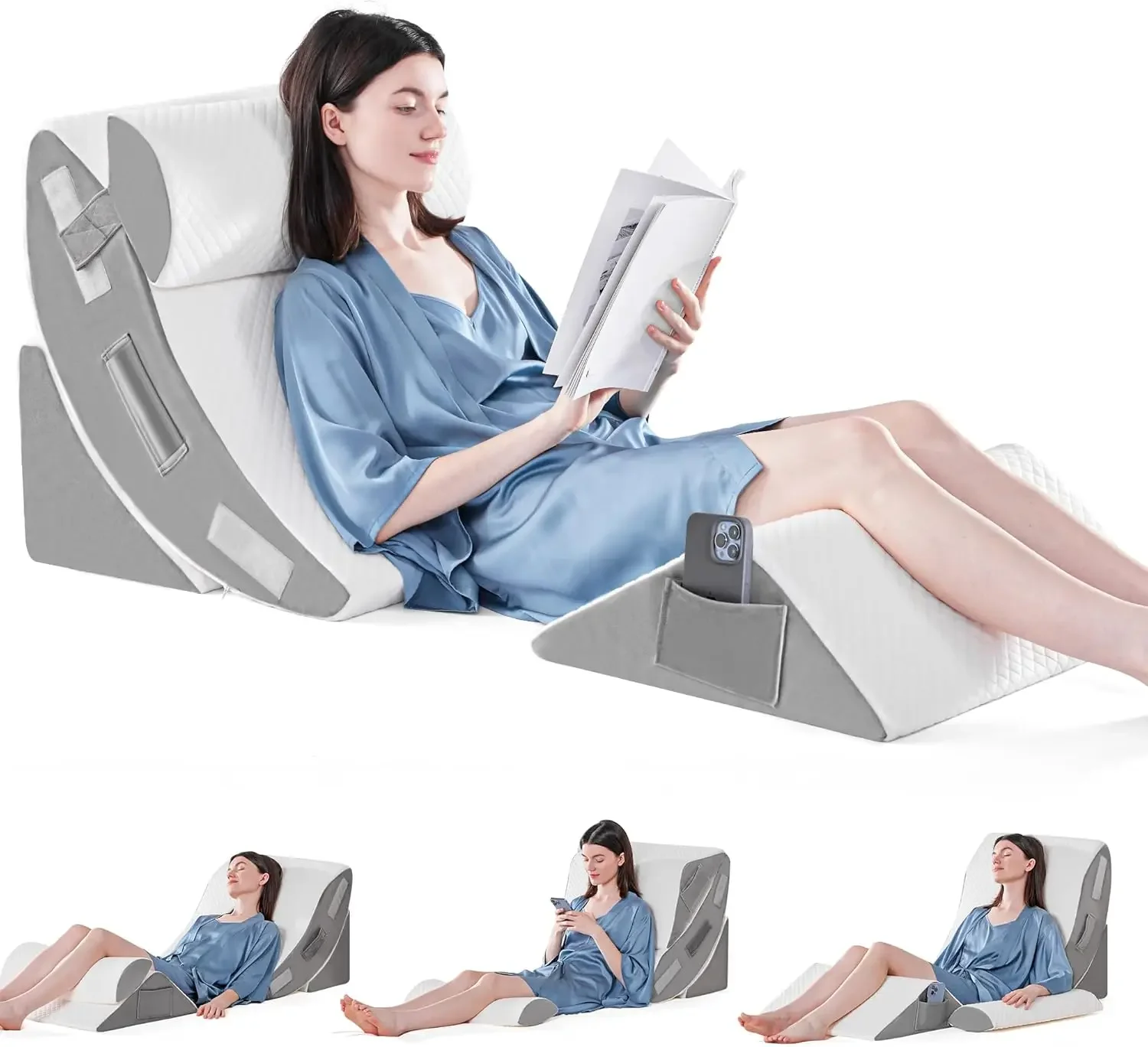 

Post Surgery Orthopedic Bed Wedge Pillow Set Adjustable Foam Support for Back Leg Pain Relief Anti Snoring Acid Reflux GERD
