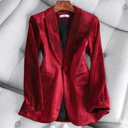 Women's Gold Velvet Blazer, Office Lady Spring Autumn Foreign Atmosphere, Red Blazers Suit, OL Professional Wear Blazers