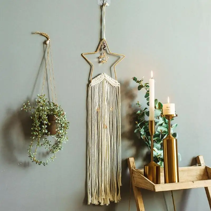 

L5YD Металлические цветочные обручи звездные венок на макраме кольца Macrame Wall Prafts для свадебной гирлянды