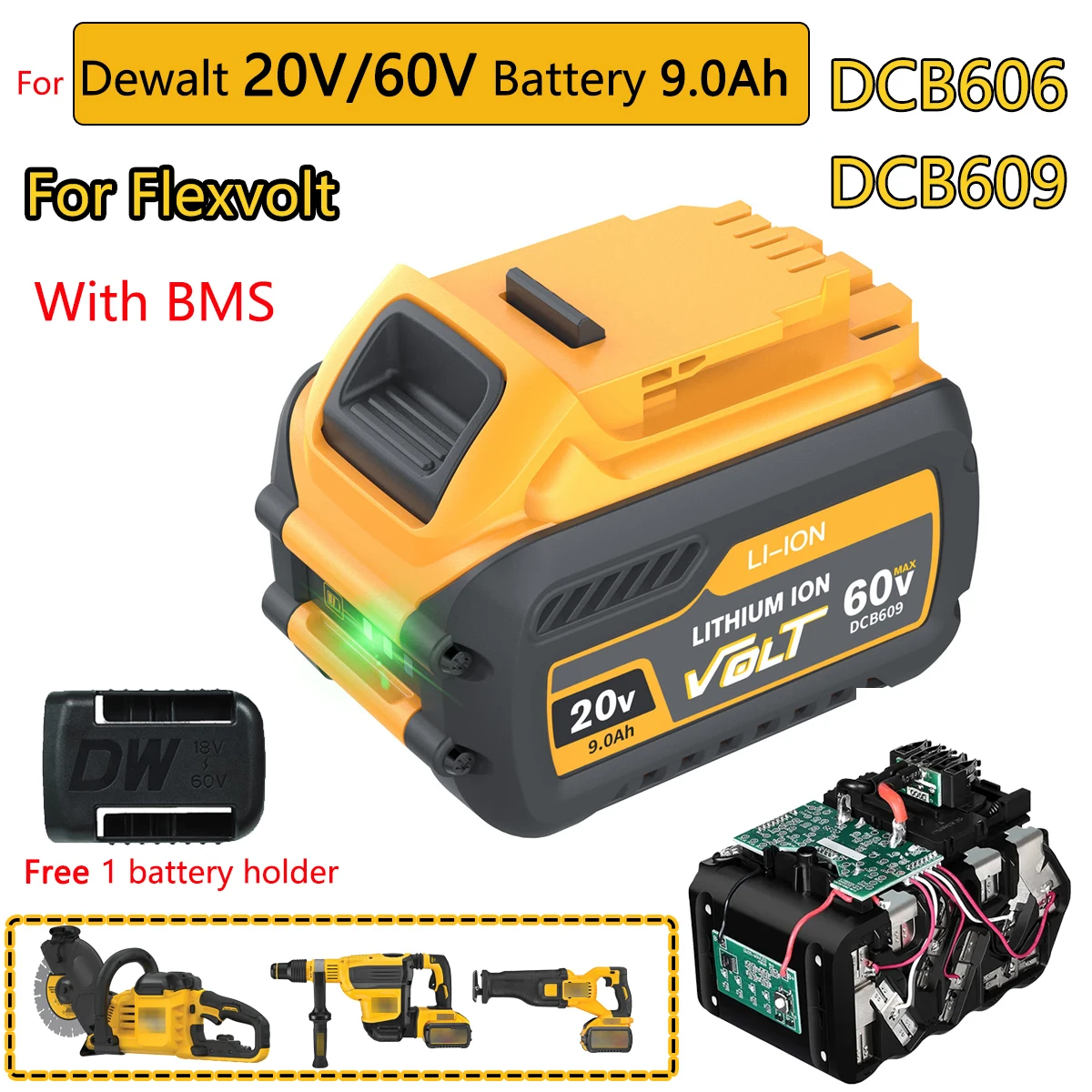 DCB200 per Dewalt 60V DCB606 9000mAh 20V MAX batteria agli ioni di litio DCB609 DCB205 DCB204 DCB206 DCB209 DCB182 batteria per utensili elettrici