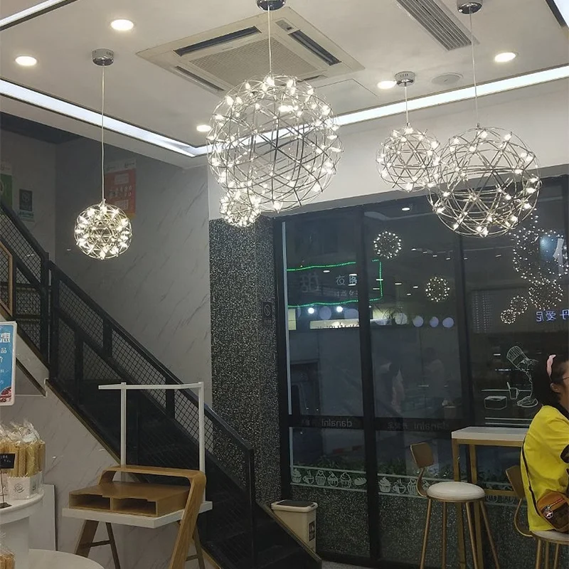 Ledmontowany Spark wisząca lampa z żarówką Ltaly designerski salon Loft jadalnia fajerwerk ze stali nierdzewnej żyrandole z oświetlenie dekoracyjne Lndoor